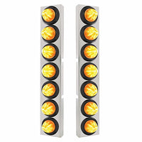 Stainless Steel Front Air Cleaner Bracket w/ 14 X 9 LED 2" Beehive Lights Bezel For Kenworth - Amber LEDs (Amber or Clear Lens)