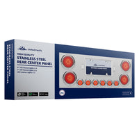 Stainless Steel Rear Center Panel With 4 X 21 LED 4" GloLight w/ 6 X 9 LED 2" Lights & Visors - Red LEDs (Red or Clear Lens)