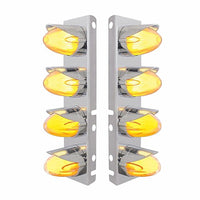 Stainless Steel Front Air Cleaner Bracket With 8 X 9 Hi/Lo Watermelon GloLight & Visors For Peterbilt - Amber LEDs (Amber or Clear Lens)