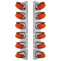 Stainless Steel Front Air Cleaner Bracket w/ 12 X 9 Hi/Lo LED GloLight Watermelon Grakon Light & Visor For Peterbilt - Amber LEDs (Amber or Clear Lens)