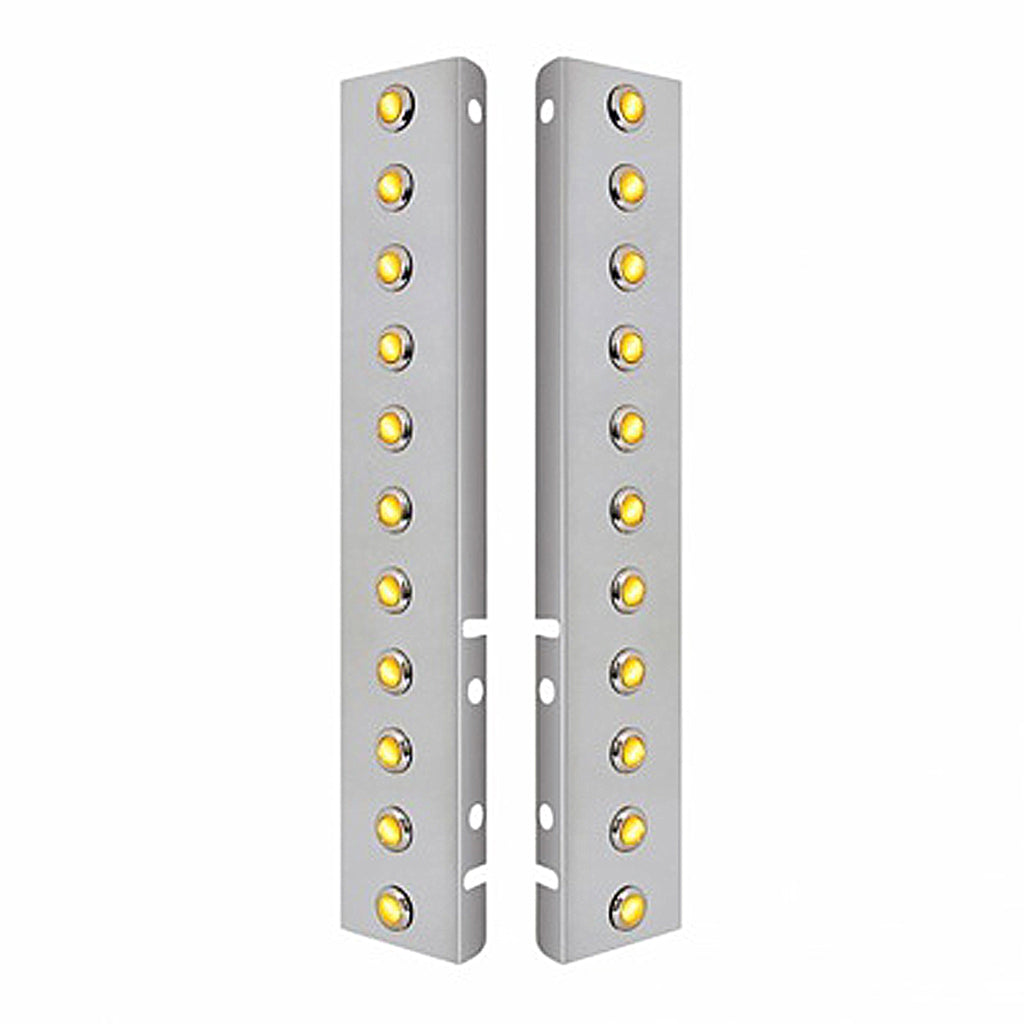 Stainless Steel Front Air Cleaner Bracket With 22 or 26 X 3 Hi/Lo LED 3/4" Mini Crystal Lights w/ Bezels for Peterbilt - Amber LEDs (Amber Lens)