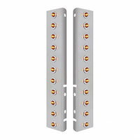Stainless Steel Front Air Cleaner Bracket With 22 X 2 LEDs 3/4" Mini Lights w Bezels For Peterbilt - Amber LEDs (Amber or Clear Lens)
