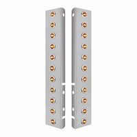 Stainless Steel Front Air Cleaner Bracket w/ 22 X 3 LED Dual Function 3/4" Mini Lights w Stainless Bezels for Peterbilt - Amber LEDs (Amber or Clear Lens)