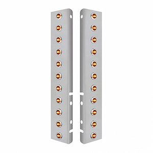 Stainless Steel Front Air Cleaner Bracket w/ 22 X 3 Amber LED 3/4" Mini Lights & Bezels For Peterbilt - Amber LEDs (Amber or Clear Lens)
