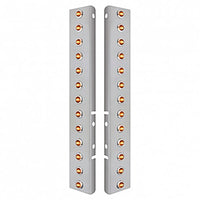 Stainless Steel Front Air Cleaner Bracket w/ 26 X 3 LED Dual Function 3/4" Mini Lights & Bezels For Peterbilt - Amber LEDs (Amber or Clear Lens)