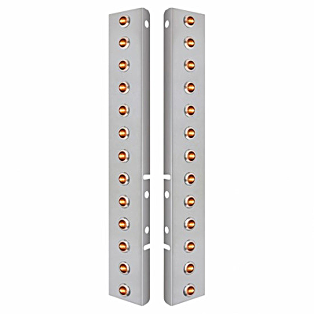 Stainless Steel Front Air Cleaner Bracket w/ 26 X 3 LED Dual Function 3/4" Mini Lights & Bezels For Peterbilt - Amber LEDs (Amber or Clear Lens)