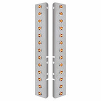 Stainless Steel Front Air Cleaner Bracket w/ 26 X 3 LED Dual Function 3/4" Mini Lights & Bezels For Peterbilt - Amber LEDs (Amber or Clear Lens)