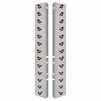 Stainless Steel Front Air Cleaner Bracket w/ 26 X 3 LED 3/4" Mini Lights & Visors For Peterbilt - Amber LEDs (Amber or Clear Lens)