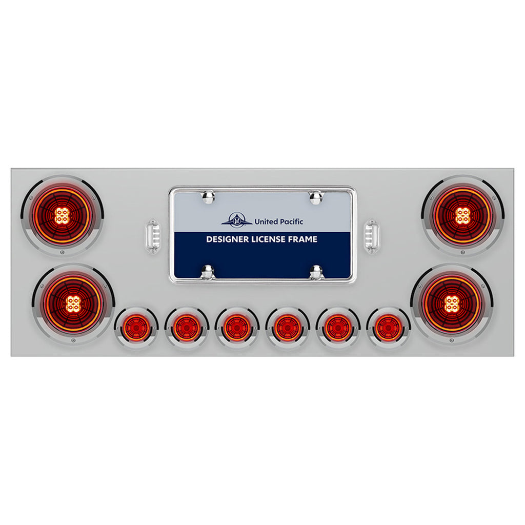 Stainless Steel Rear Center Panel w/ 4 X 13 LED 4" Abyss Light & 6 X 4 LED 2" Lights & Bezels - Red LEDs (Red or Clear Lens)