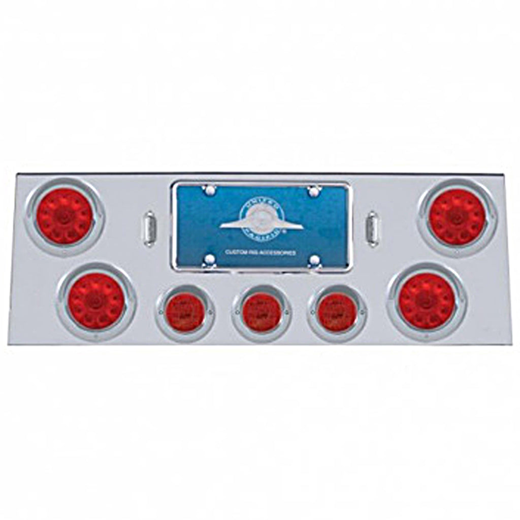 Stainless Steel Rear Center Panel With 4 X 10 LED 4" Lights & 3 X 13 LED 2-1/2" Lights & Visors - Red LEDs (Red  or Clear Lens)