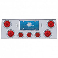 Stainless Steel Rear Center Panel With 4 X 10 LED 4" Lights & 3 X 13 LED 2-1/2" Lights & Visors - Red LEDs (Red  or Clear Lens)