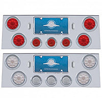 Stainless Steel Rear Center Panel With 4 X 10 LED 4" Lights & 3 X 13 LED 2-1/2" Lights & Visors - Red LEDs (Red  or Clear Lens)