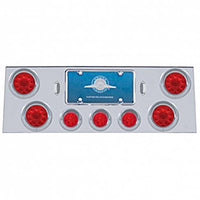 Stainless Steel Rear Center Panel w/ 4 X 10 LED 4" Light & 3 X 13 LED 2-1/2" Beehive Light+Visor - Red LEDs (Red or Clear Lens)