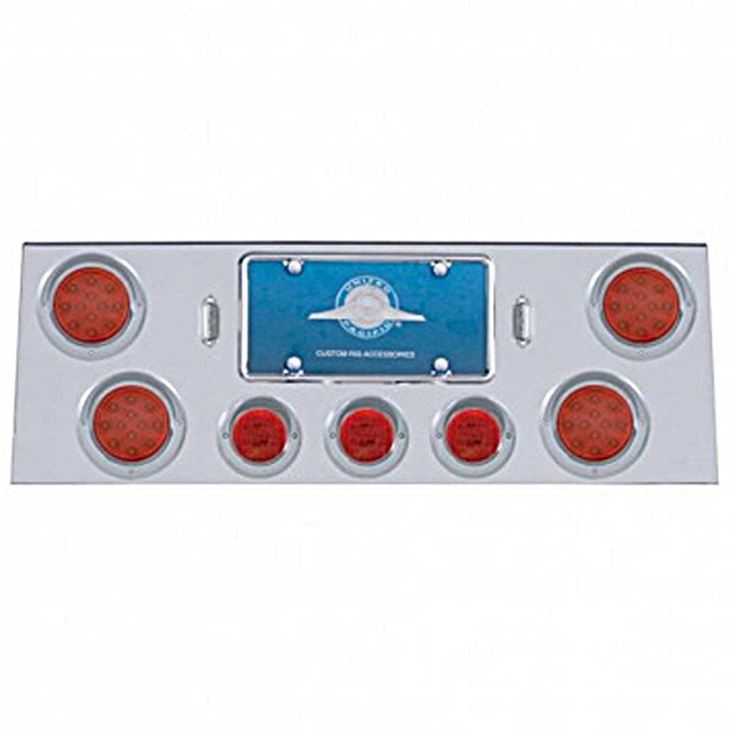 Stainless Steel Rear Center Panel w/ 4 X 12 LED 4" Reflector Light & 3 X 13 LED 2-1/2" Light & Visor - Red LEDs (Red or Clear Lens)