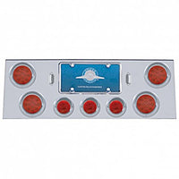 Stainless Steel Rear Center Panel w/ 4 X 12 LED 4" Reflector Light & 3 X 13 LED 2-1/2" Light & Visor - Red LEDs (Red or Clear Lens)