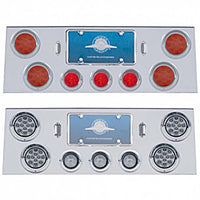 Stainless Steel Rear Center Panel +4 X LED 4" Refl. Light & 3X LED 2-1/2" Beehive Light & Visor - Red LEDs (Red or Clear Lens)