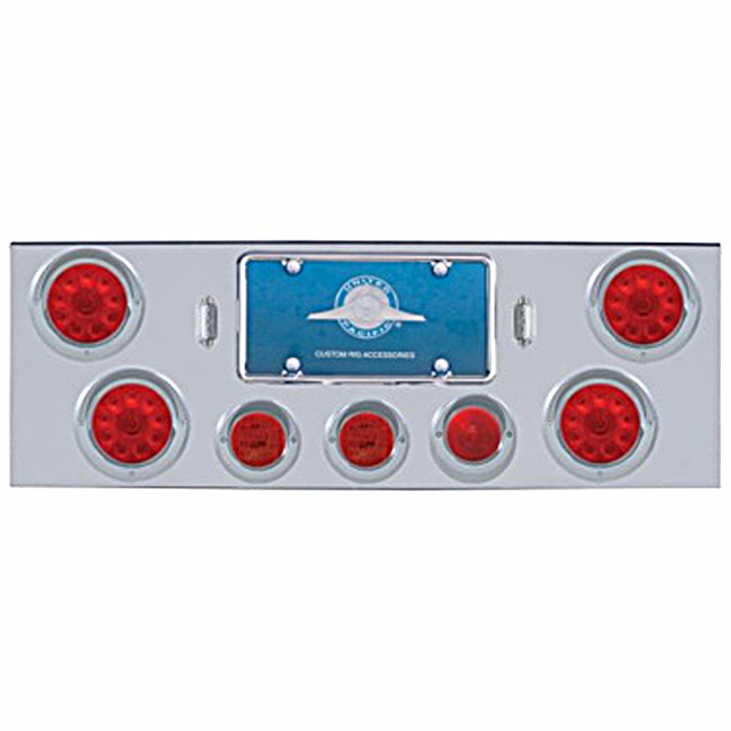 Chrome Rear Center Panel With 4 X 10 LED 4" Lights & 3 X 13 LED 2-1/2" Lights & Visors - Red LEDS (Red or Clear Lens)