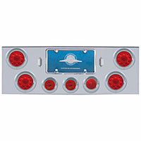 Chrome Rear Center Panel With 4 X 10 LED 4" Lights & 3 X 13 LED 2-1/2" Lights & Visors - Red LEDS (Red or Clear Lens)