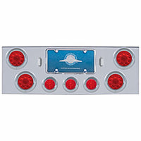 Chrome Rear Center Panel w/ 4 X 10 LED 4" Lights & 3 X 13 LED 2-1/2" Beehive Lights & Visors - Red LEDs (Red or Clear Lens)