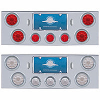Chrome Rear Center Panel w/ 4 X 10 LED 4" Lights & 3 X 13 LED 2-1/2" Beehive Lights & Visors - Red LEDs (Red or Clear Lens)