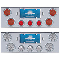 Chrome Rear Center Panel +4 X LED 4" Refl. Lights & 3 X LED 2-1/2" Beehive Lights & Visors - Red LEDs (Red or Clear Lens)
