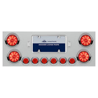 Stainless Steel Rear Center Panel w/ 4 X 10 LED 4" Lights & 6 X 9 LED 2" Lights & Visors - Red LEDs (Red or Clear Lens)