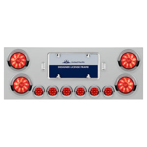 Stainless Steel Rear Center Panel w/ 4 X 10 LED 4" Lights & 6 X 9 LED 2" Lights & Visors - Red LEDs (Red or Clear Lens)