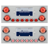 Stainless Steel Rear Center Panel w/ 4 X 10 LED 4" Lights & 6 X 9 LED 2" Lights & Visors - Red LEDs (Red or Clear Lens)