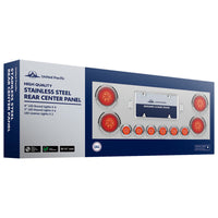 Stainless Steel Rear Center Panel w/ 4 X 7 LED 4" Reflector Lights & 6 X 9 LED 2" Lights & Visors - Red LEDs (Red or Clear Lens)