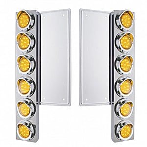 Freightliner Stainless Steel Front Air Cleaner Bracket w/ 12 X 9 LED 2" Reflector Lights & Visors - Amber LEDs (Amber or Clear Lens)