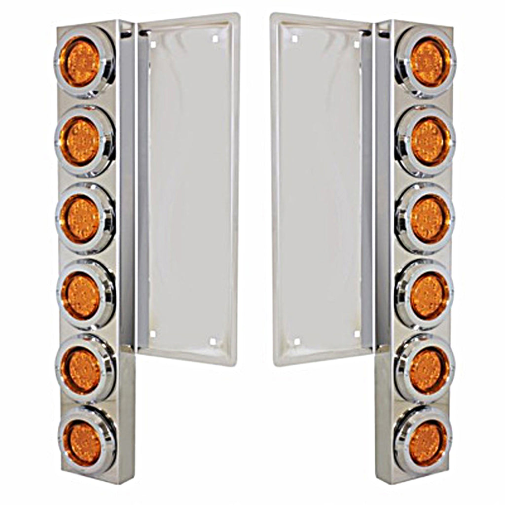Freightliner Stainless Steel Front Air Cleaner Bracket w/ 12 X 9 LED 2" Reflector Lights & Bezels - Amber LEDs (Amber or Clear Lens)