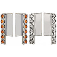 Freightliner Stainless Steel Front Air Cleaner Bracket w/ 12 X 9 LED 2" Reflector Lights & Bezels - Amber LEDs (Amber or Clear Lens)