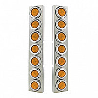 Kenworth Stainless Front Air Cleaner Bracket w/ 14 X 2" Flat Lights & Bezels - Amber LEDs (Amber Lens)