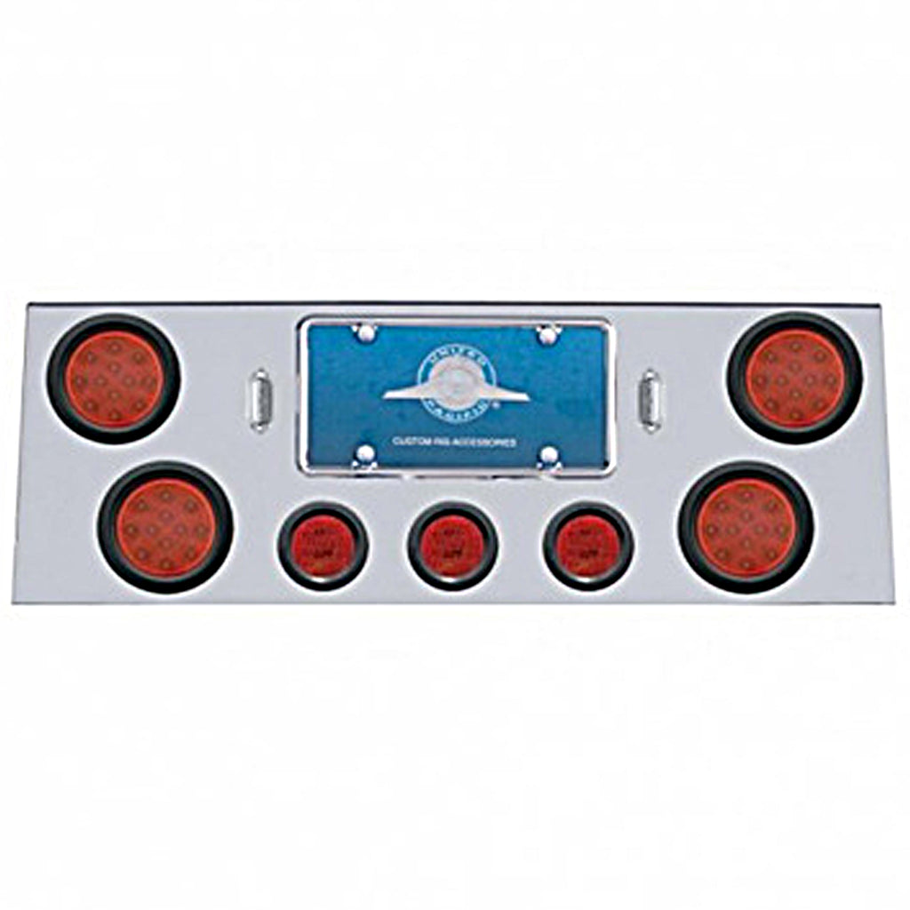 Stainless Steel Rear Center Panel w/ 4 X 12 LED 4" Reflector Lights & 3 X 13 LED 2-1/2" Light - Red LEDs (Red or Clear Lens)