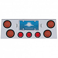 Stainless Steel Rear Center Panel w/ 4 X 12 LED 4" Reflector Light & 3 X 13 LED 2-1/2" Beehive Light - Red LEDs (Red or Clear Lens)