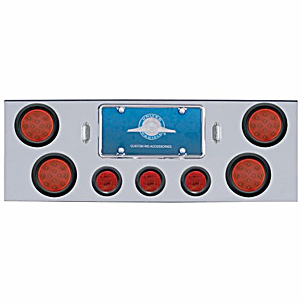 Chrome Rear Center Panel w/ 4 X 12 LED 4" Reflector Lights & 3 X 13 LED 2-1/2" Light & Visors - Red LEDs (Red or Clear Lens)