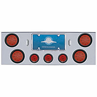 Chrome Rear Center Panel w/ 4 X 12 LED 4" Reflector Lights & 3 X 13 LED 2-1/2" Light & Visors - Red LEDs (Red or Clear Lens)