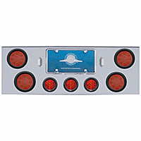 Chrome Rear Center Panel w/ 4 X LED 4" Reflector Lights & 3 X LED 2-1/2" Beehive Lights - Red LEDs (Red or Clear Lens)