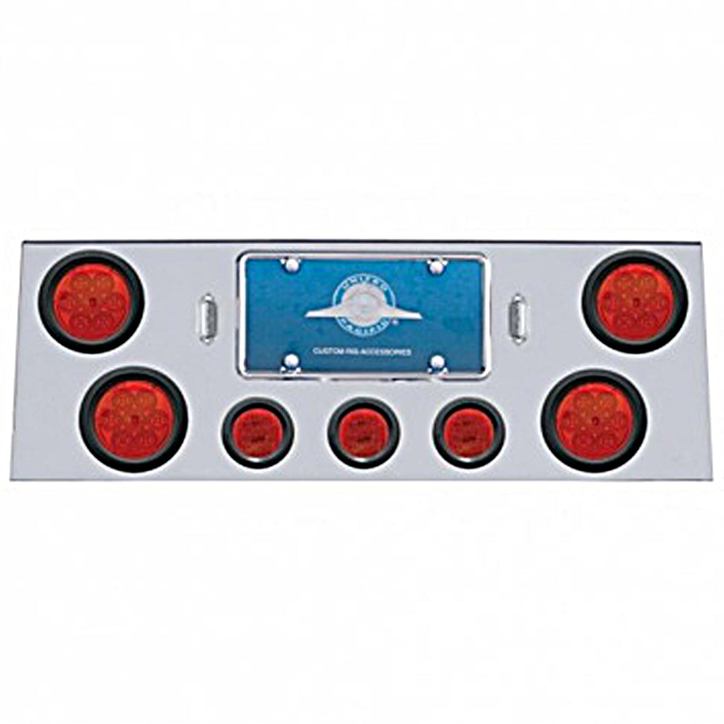 Stainless Steel Rear Center Panel w/ 4 X 7 LED 4" Reflector Lights & 3 X 13 LED 2-1/2" Lights - Red LEDs (Red or Clear Lens)