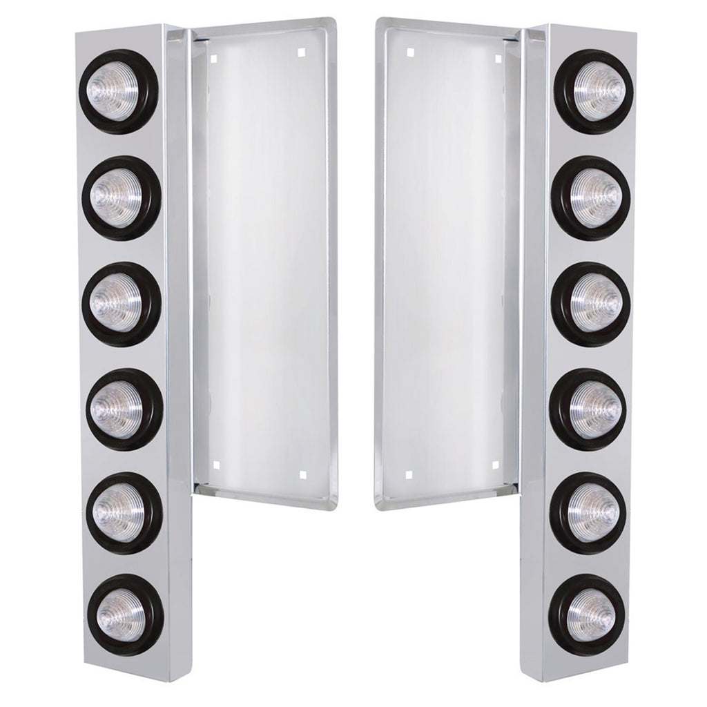 Freightliner Stainless Steel Front Air Cleaner Bracket w/ 12 X 9 LED 2" Beehive Lights - Amber LEDs (Clear Lens)