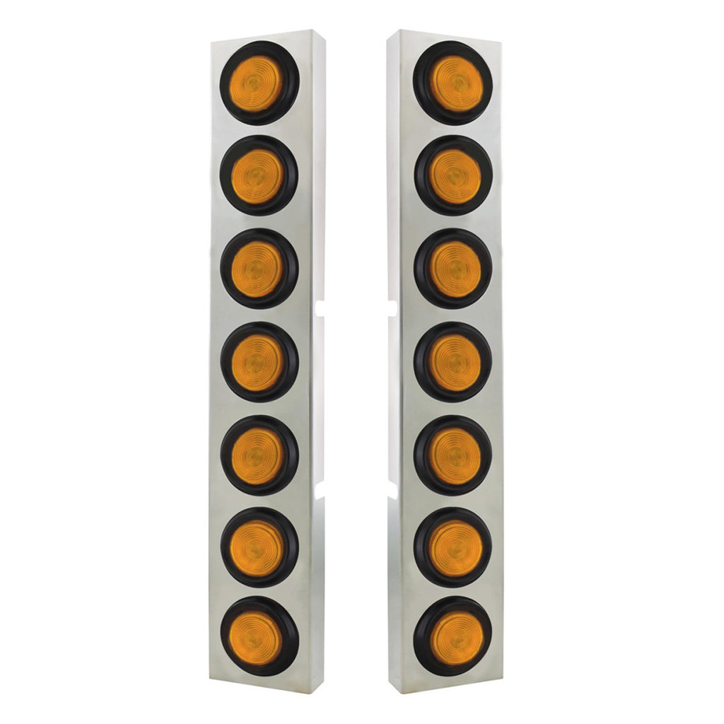 United Pacific - Kenworth Stainless Front Air Cleaner Bracket w/ 14 X 2" Flat Lights & Grommets