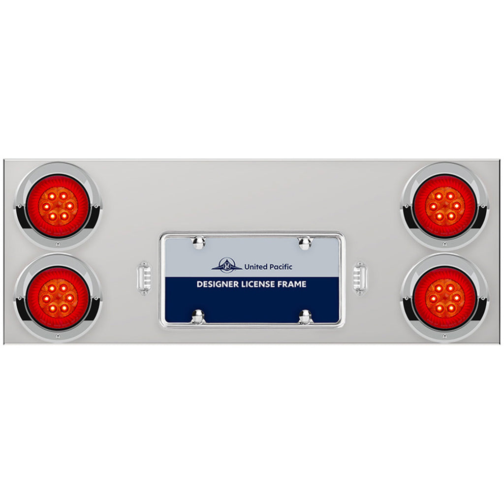 33-3/4" Stainless Rear Center Panel w/ 4 X 16 LED 4" Turbine Lights & Grommets or Visors - Red LEDs (Red Lens)