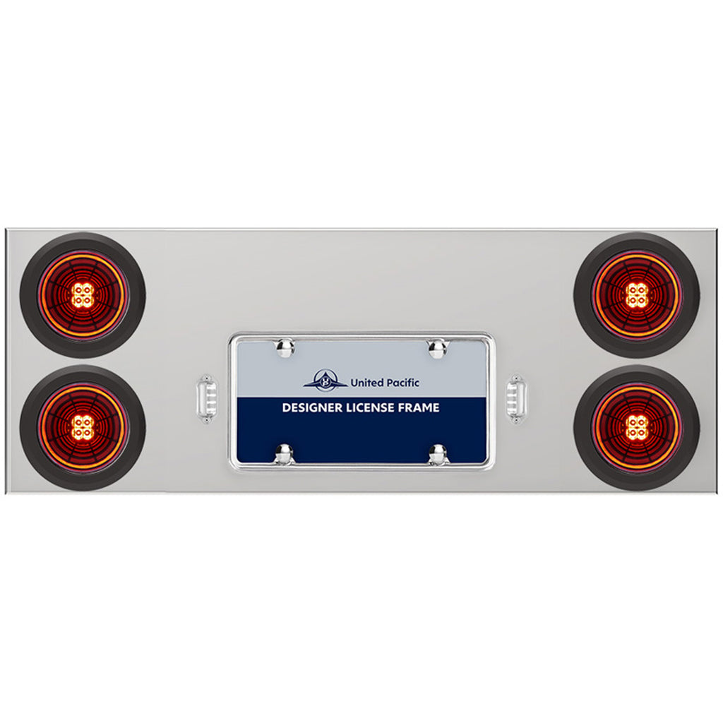33-3/4" Stainless Rear Center Panel w/ 4 X 13 LED 4" Abyss Lights & Grommets - Red LEDs (Red or Clear Lens)