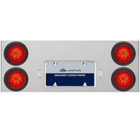 33-3/4" Stainless Rear Center Panel w/ 4 X 16 LED 4" Turbine Lights & Grommets or Visors - Red LEDs (Red Lens)