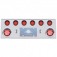 Stainless Steel Rear Center Panel w/ 2 X 7 LED 4" Reflector Light & 6 X 13 LED 2-1/2" Light & Visor - Red LEDs (Red or Clear Lens)