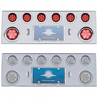 Stainless Steel Rear Center Panel w/ 2 X 7 LED 4" Reflector Light & 6 X 13 LED 2-1/2" Light & Visor - Red LEDs (Red or Clear Lens)
