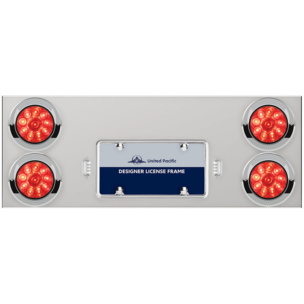 33-3/4" Stainless Rear Center Panel w/ 4 X 10 LED 4" Lights & Visors - Red LEDs (Red or Clear Lens)