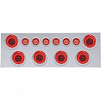 Stainless Steel Rear Center Panel w/ 6 X 21 LED 4" GloLight &  6 X 6 or 6 X 9 LED 2" GloLight & Visor - Red LEDs & Lens