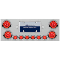 Stainless Steel Rear Center Panel w/ 6 X 21 LED 4" GloLight &  6 X 6 or 6 X 9 LED 2" GloLight & Visor - Red LEDs & Lens