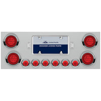 Stainless Steel Rear Center Panel w/ 6 X 21 LED 4" GloLight &  6 X 6 or 6 X 9 LED 2" GloLight & Visor - Red LEDs & Lens